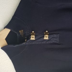 Ralph Lauren Jeans Co Navy Blue Sweater dress with Bronze snaps and belt